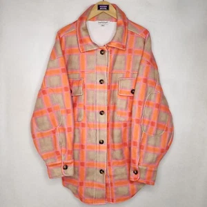 Davi & Dani Plaid Oversized Shacket Womens S Heavy Pastel Flannel Shirt Jacket - Picture 1 of 9