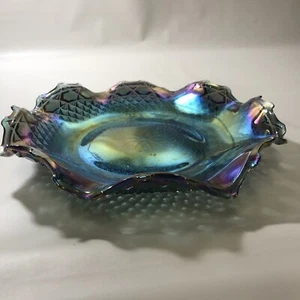 Indiana Blue Carnival Glass Iridescent Diamond Point Hostess Tray 10" Plate Bowl - Picture 1 of 4
