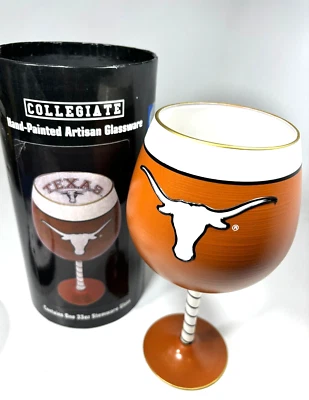Collegiate Hand Painted Texas Longhorns Large 9" Wine Glass University Texas UT - Image 1 of 4