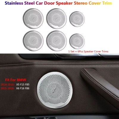 6Pcs Stainless Car Door Window Speaker Stereo Cover Trim For BMW X5 X6 F15 F16 - Image 1 of 4