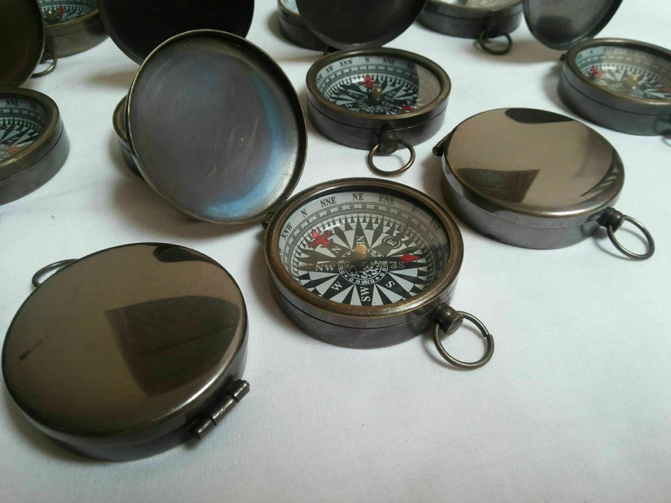 Lot Of 50 Pcs Vintage Antique Nautical Brass Pocket Compass handmade design  - Image 1 of 3