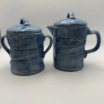 Conjunto de Jeans Vaqueros Vintage Cerámica Crema y Azúcar Boho Años 70/80 Hecho a Mano Defecto* Foto 1 de 4