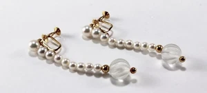 TASAKI 18K YELLOW GOLD WITH PEARLS & QUARTZ SCREW BACK EARRINGS, 7.42 GRAMS - Picture 1 of 7