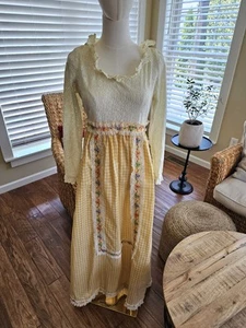 Vestido de pradera de encaje floral vintage años 70 boho cottagecore campesino para mujer M - Imagen 1 de 19