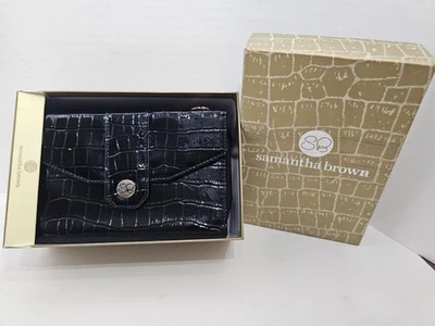 Бумажник дорожный Samantha коричневый с тиснением питона с радиочастотной идентификацией кошелек с ремешком черный - Изображение 1 из 4
