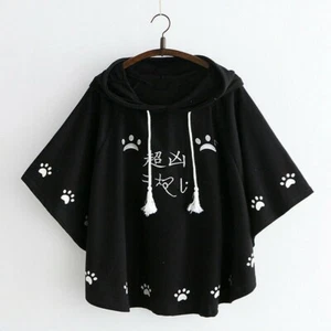 Women Girls Cloaks Coat Hooded Loose Cotton Japanese Cute Cartoon Embroidery - Picture 1 of 11