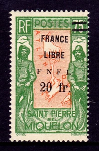 ST. PIERRE & MIQUELON — SCOTT 220 — 1942 20fr ON 75c, BIEN INCLUIDO EMBALAJE ORIGINAL. — MH — SCV $65 - Imagen 1 de 2