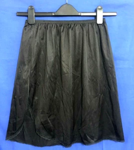 Vintage Vantiy Fair sexy dünnes NYLON seidig SCHWARZ HALBER SLIP Spitzenborte Seitenschlitz Gr. M - Bild 1 von 4