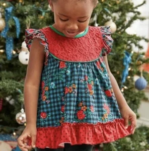 Matilda Jane Boughs of Holly TUNIKA OBERTEIL Mädchen Größe 6 ~ ROT/GRÜN GEBLÜMT KARIERT NEU MIT ETIKETT - Bild 1 von 3