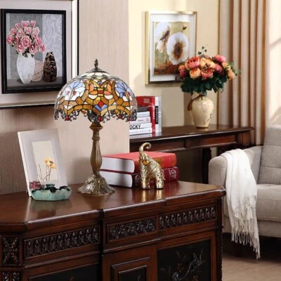 Retro Tiffany Table Lamp Baroque Stained Glass Desk Lamp Antique Decor 18" Tall