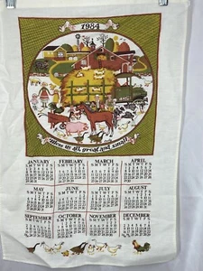 Vintage 1984 Leinen Kalender Geschirrtuch Bless Us All Great And Small Granny Core - Bild 1 von 2