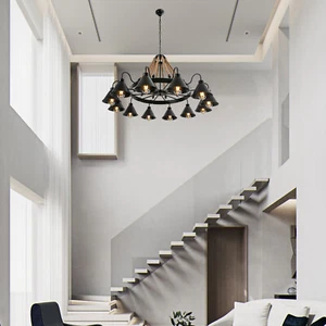 Rustic Farmhouse Pendant Chandelier Ceiling Light Dining Room Hemp Rope Fixture - Picture 1 of 18
