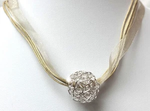 SILBER PERLE HALSKETTE KETTE ORGANZA KUGEL DRAHTKUGEL SCHMUCK HELLBRAUN GOLD - Bild 1 von 17