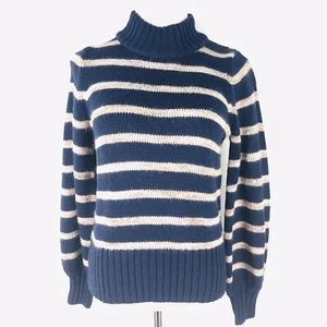 Madewell Small Metcalf Mock Neck Navy Striped Wool Blend Sweater - Picture 1 of 5