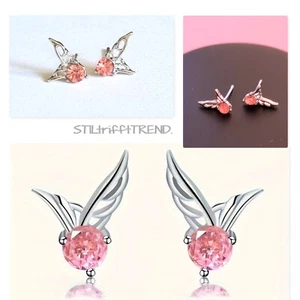OHRRINGE OHRSTECKER ENGELSFLÜGEL mit rosa Schmuckstein  VERSILBERT - Bild 1 von 3