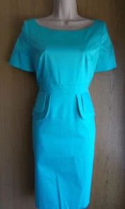 Karen Millen turquoise light green peplum cotton blend pencil dress UK 10 £160 - Picture 1 of 9