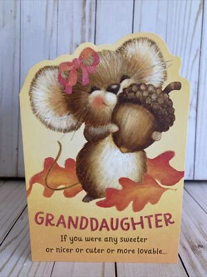 Granddaughter Mouse Bow Acorn Grateful For You Happy Thanksgiving Card Glitter Foto 1 de 4
