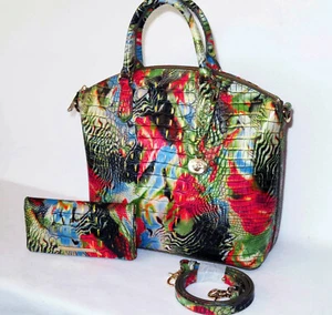 BRAHMIN Dramatic WHIMSICAL Bold Blue Red, Gold, Black LARGE DUXBURY & WALLET NWT - Picture 1 of 10