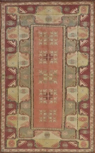 Vintage Tribal Rug 4’1” x 6’10” Pink Wool Hand-Knotted Oriental Carpet - Picture 1 of 14