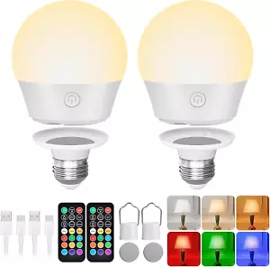 E26 Battery-Operated Rechargeable Light Bulbs Remote Timer Lamps Sconces Fixture - Picture 1 of 1