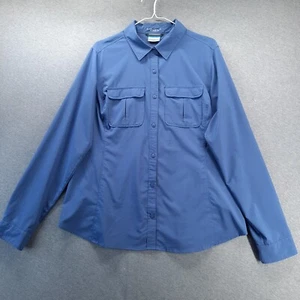 Columbia Shirt Women XL Blue Roll Tab Long Sleeve Omni Shade Pockets Vented Back - Picture 1 of 12