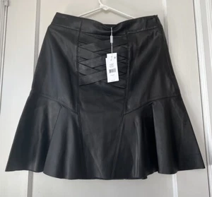 NWT Derek Lam Crosby Black Lace Up Leather Skirt size 10 - Picture 1 of 12
