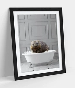 WOMBAT IN BATH PANEL WALL -ART FRAMED POSTER PICTURE PRINT BATHROOM ARTWORK - Picture 1 of 10
