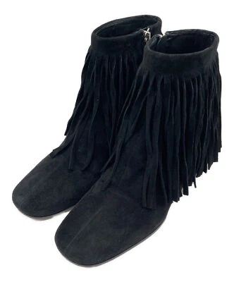 Prada 女式方头流苏 Ankel 靴子,黑色,尺寸 36 — 第 1/4 张图片