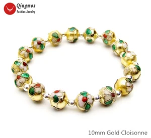 10mm Round China Feature Gold Cloisonne Bracelet for Women Jewelry 7.5'' bra467 - Picture 1 of 7
