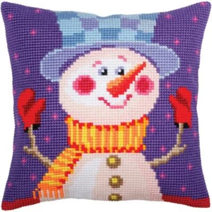 DIY Collection D'Art Cheerful Snowman Needlepoint 16" Pillow Top Kit - Picture 1 of 3