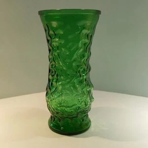 Vintage Hoosier Glass Emerald Green Crinkle Textured Green Glass Vase - Picture 1 of 8