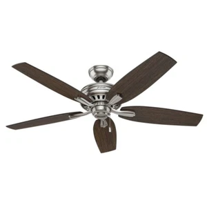 52" Brushed Nickel Indoor Pull Chain Ceiling Fan Dark Walnut Reversible Blade - Picture 1 of 8
