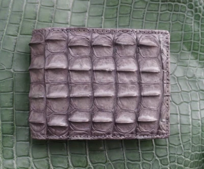 Carteras plegables de cuero gris real con respaldo de cuerno para hombre #K41 Foto 1 de 4