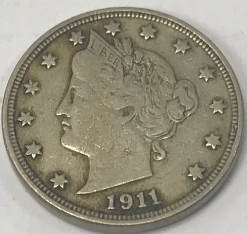 1911 Liberty Nickel struck over detached Lamination Error through Liberty VF Cover