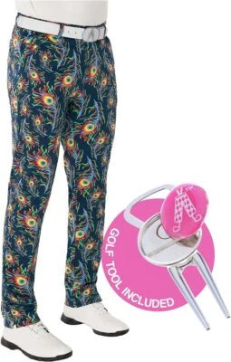 ROYAL & AWESOME Royal and Awesome Men`s Golf Pants Bright Birdie Blue Peacock Golf Pants 30 - 44
