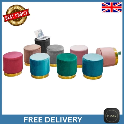 Round Velvet Pouffe stool Bedroom Dressing Table Accent Footstool Seat kids - Image 1 of 4
