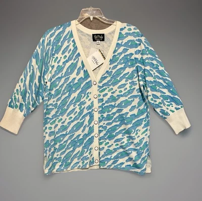 NUEVO CON ETIQUETAS Bob Mackie Suéter Cárdigan Mangas 3/4 Largo Talla XL Pop Colorido Turquesa Foto 1 de 4