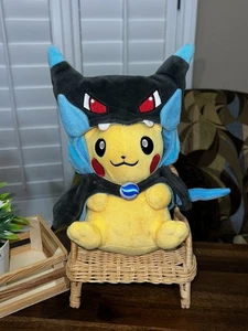Pokemon Mega Charizard X Poncho Pikachu 9" Plush Pokemon Center - Picture 1 of 5