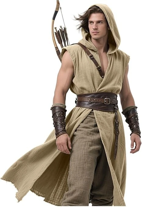L'VOW Men's Medieval Hooded Surcoat Renaissance Tabard Sleeveless Tunic... - Image 1 of 4
