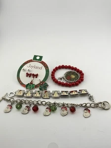 Vintage Christmas Lot Jewelry Earrings 3 Bracelets and Pendent B-103 - Picture 1 of 10