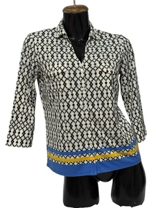 J. McLaughlin Top Size M Button Up Collated Geometric Print - Picture 1 of 16
