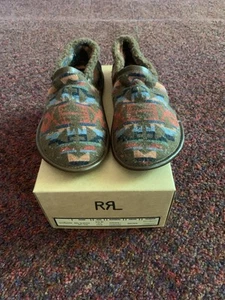 RRL Ralph Lauren Southwestern Mens’ Sherpa Cowhide Slippers Size 10D - Picture 1 of 5