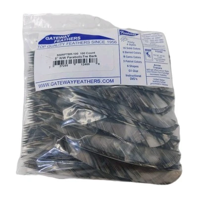 100 Pack Gateway Feathers 5" Right Wing: Parabolic Camo Tre Bark 500RPTBR-100 - Image 1 of 4