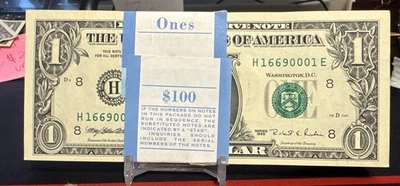 🤯 PACK  Of  100  $1 DOLLAR  1995  $1   FRN H/E  BLOCK ( ST LOUIS “H” )- BUNDLE - Image 1 of 4