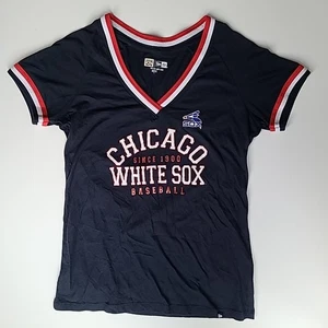 NEW ERA MLB Chicago White Sox Baseball Team Raglan V-Neck T-Shirt Navy Blue LG - Picture 1 of 3