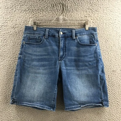 Bermudas cortas NYDJ Ella para mujer 10 azules denim mezcla de algodón tiro medio 5 bolsillos cremallera Foto 1 de 4