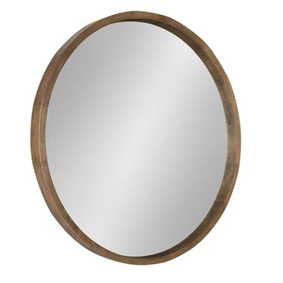 Hutton Round Decorative Wood Frame Wall Mirror, 30 Inch Diameter, Natural Rustic - Image 1 of 4
