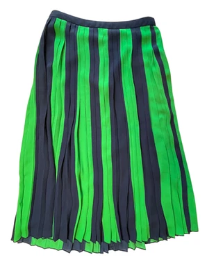 J Crew Pleated Midi Skirt 4 Navy Blue Green Preppy Corporate Nautical Academia - Image 1 of 4