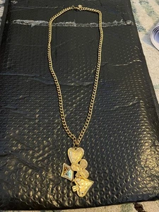 GIVENCHY LONG SOLID GOLD TONE CHAIN WITH 4 PLAYING CARD PENDANT - Picture 1 of 3