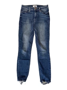 Paige Hoxton Crop Jeans Womens 25 Medium Blue Stretch Mid Rise Frayed Hem - Picture 1 of 5
